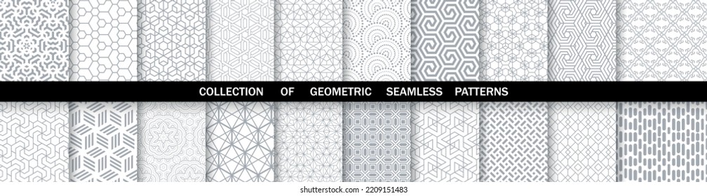 Conjunto geométrico de patrones blancos y grises sin soldadura. Gráficos vectoriales simples.