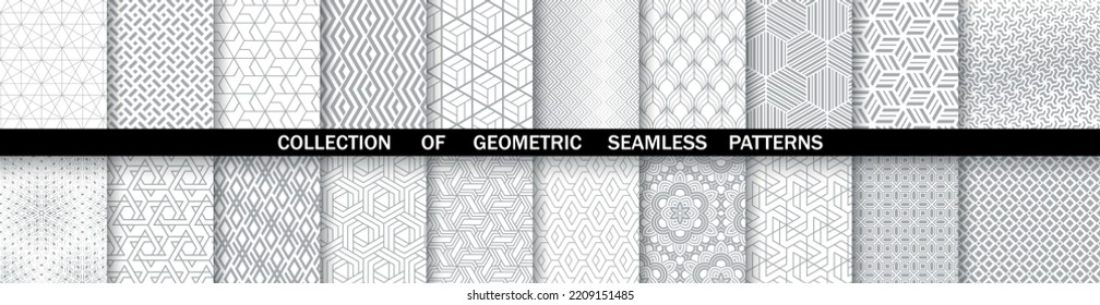 Geometric set of seamless gray and white patterns. Simpless vector graphics.