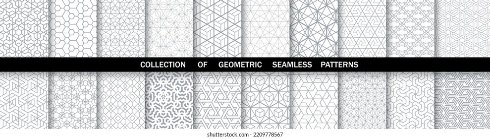 Geometric set of seamless gray and white patterns. Simpless vector graphics.