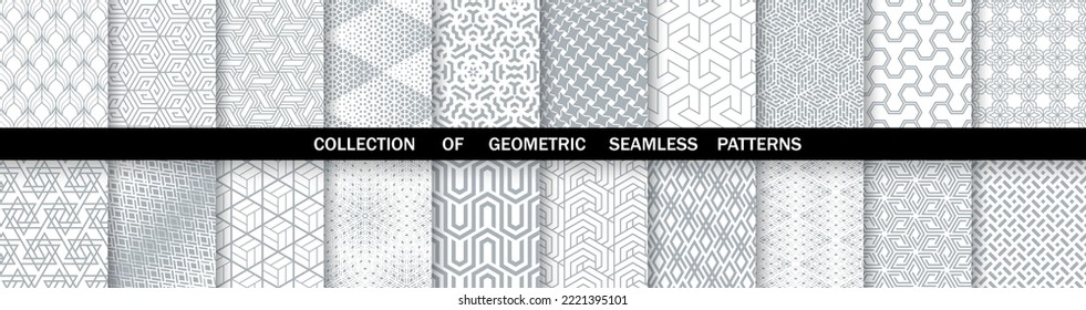 Geometric set of seamless gray and white patterns. Simpless vector graphics.