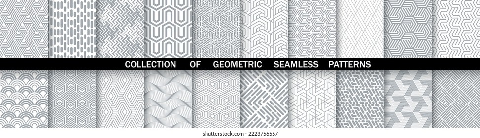 Geometric set of seamless gray and white patterns. Simpless vector graphics.