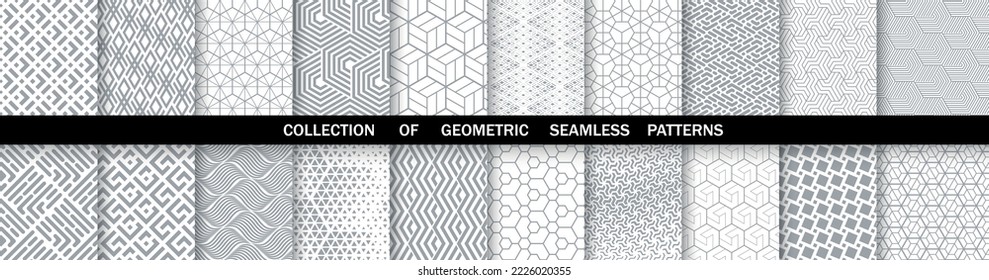 Conjunto geométrico de patrones blancos y grises sin soldadura. Gráficos vectoriales simples.