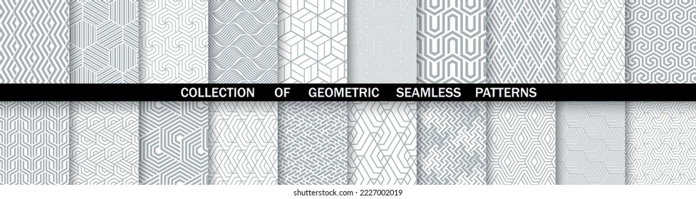 Geometric set of seamless gray and white patterns. Simpless vector graphics.