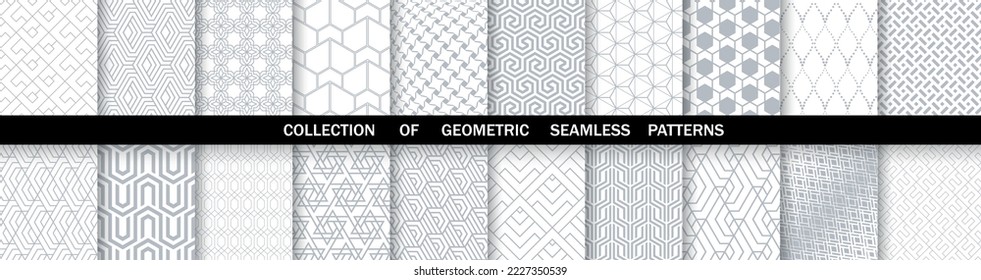 Geometric set of seamless gray and white patterns. Simpless vector graphics.