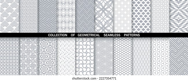 Geometric set of seamless gray and white patterns. Simpless vector graphics.