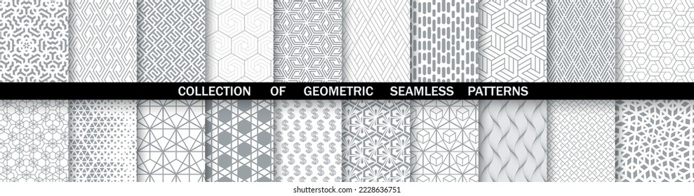 Geometric set of seamless gray and white patterns. Simpless vector graphics.
