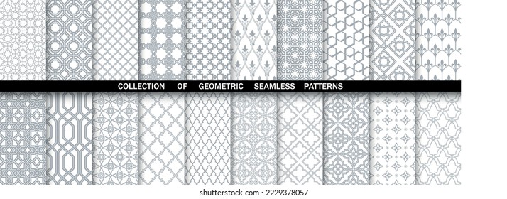 Conjunto geométrico de patrones blancos y grises sin soldadura. Gráficos vectoriales simples.