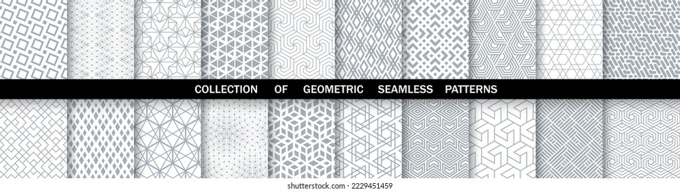 Geometric set of seamless gray and white patterns. Simpless vector graphics.