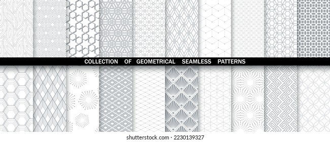 Geometric set of seamless gray and white patterns. Simpless vector graphics.