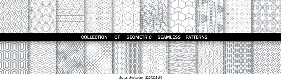 Geometric set of seamless gray and white patterns. Simpless vector graphics.