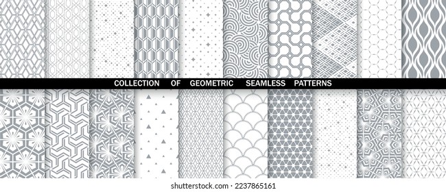 Geometric set of seamless gray and white patterns. Simpless vector graphics.