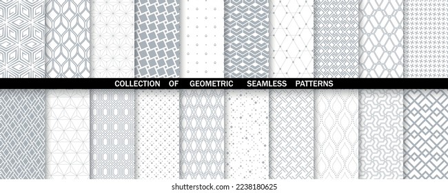 Conjunto geométrico de patrones blancos y grises sin soldadura. Gráficos vectoriales simples.