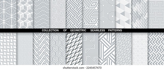 Geometric set of seamless gray and white patterns. Simpless vector graphics.