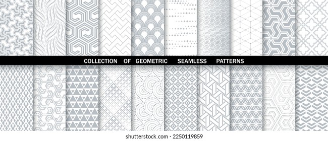 Conjunto geométrico de patrones blancos y grises sin soldadura. Gráficos vectoriales simples.