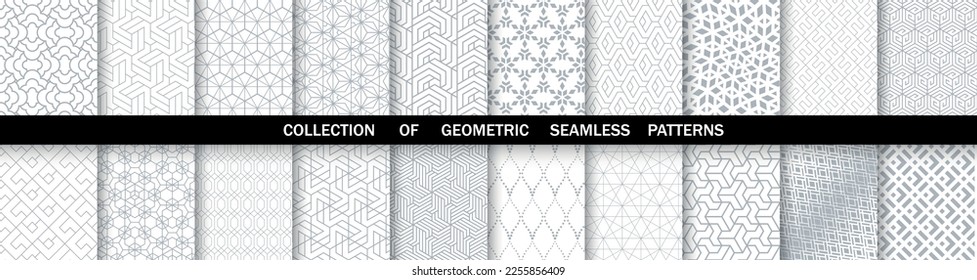 Geometric set of seamless gray and white patterns. Simpless vector graphics.