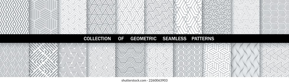 Geometric set of seamless gray and white patterns. Simpless vector graphics.