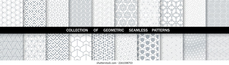 Geometric set of seamless gray and white patterns. Simpless vector graphics.