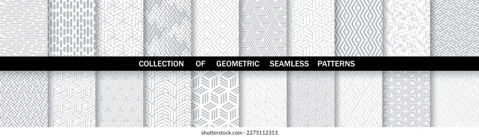 Geometric set of seamless gray and white patterns. Simpless vector graphics.