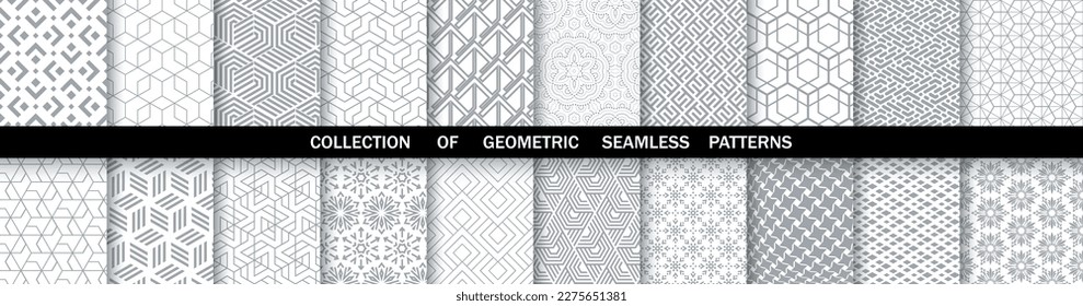 Geometric set of seamless gray and white patterns. Simpless vector graphics.