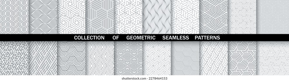 Geometric set of seamless gray and white patterns. Simpless vector graphics.