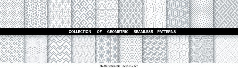 Geometric set of seamless gray and white patterns. Simpless vector graphics.