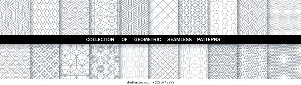 Geometric set of seamless gray and white patterns. Simpless vector graphics.