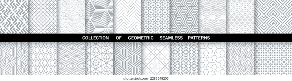 Conjunto geométrico de patrones blancos y grises sin soldadura. Gráficos vectoriales simples.