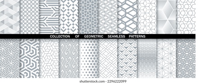 Geometrischer Satz nahtloser grauer und weißer Muster. Einfache Vektorgrafik.