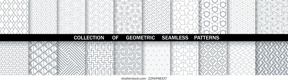 Geometric set of seamless gray and white patterns. Simpless vector graphics.