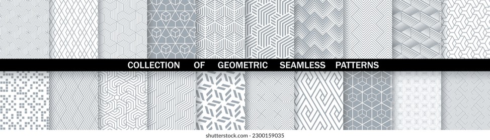 Geometric set of seamless gray and white patterns. Simpless vector graphics.