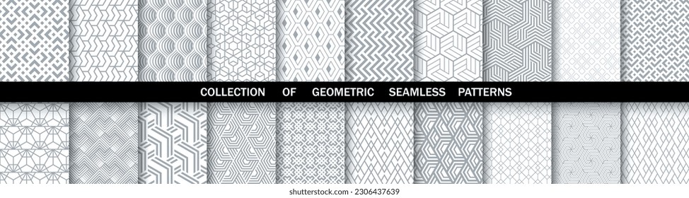 Geometric set of seamless gray and white patterns. Simpless vector graphics.