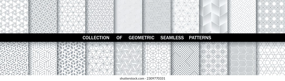 Geometric set of seamless gray and white patterns. Simpless vector graphics.