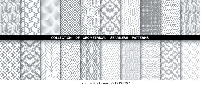 Conjunto geométrico de patrones blancos y grises sin soldadura. Gráficos vectoriales simples.
