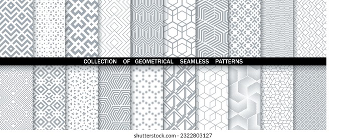 Geometric set of seamless gray and white patterns. Simpless vector graphics.