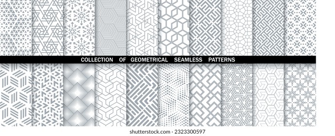 Conjunto geométrico de patrones blancos y grises sin soldadura. Gráficos vectoriales simples.
