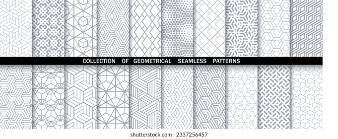 Conjunto geométrico de patrones blancos y grises sin soldadura. Gráficos vectoriales simples.