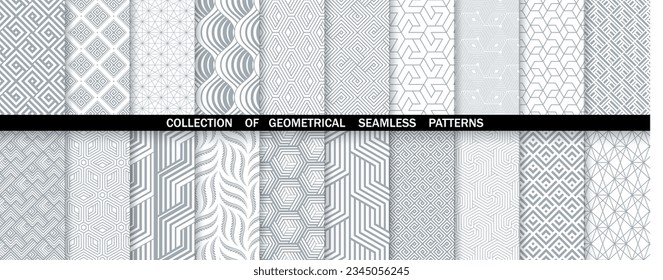 Geometric set of seamless gray and white patterns. Simpless vector graphics.