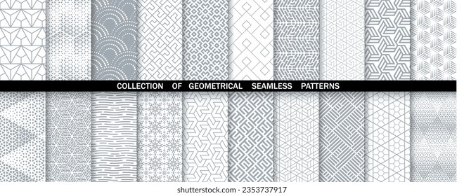 Geometric set of seamless gray and white patterns. Simpless vector graphics.