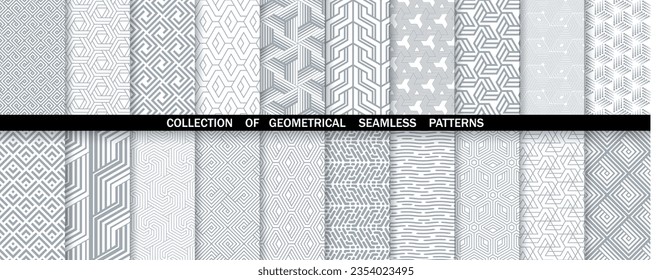 Geometric set of seamless gray and white patterns. Simpless vector graphics.
