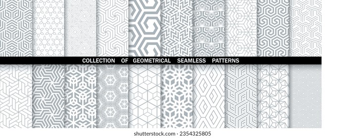 Conjunto geométrico de patrones blancos y grises sin soldadura. Gráficos vectoriales simples.