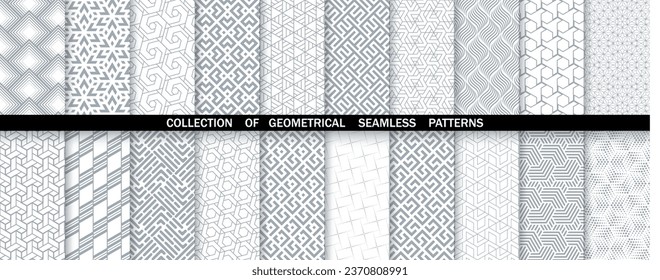 Conjunto geométrico de patrones blancos y grises sin soldadura. Gráficos vectoriales simples.