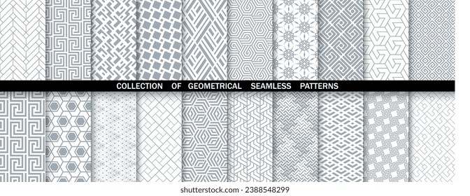 Geometric set of seamless gray and white patterns. Simple vector graphics.
