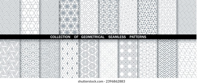 Conjunto geométrico de patrones blancos y grises sin soldadura. Gráficos vectoriales simples.