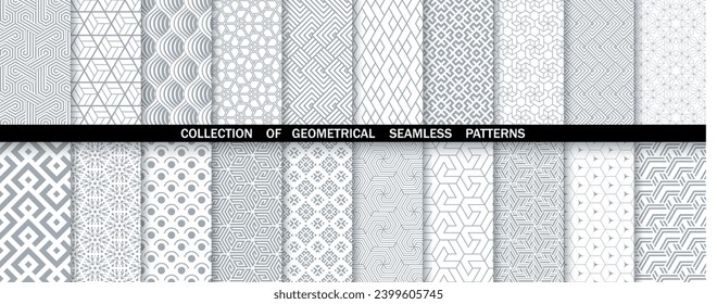 Conjunto geométrico de patrones blancos y grises sin soldadura. Gráficos vectoriales simples.