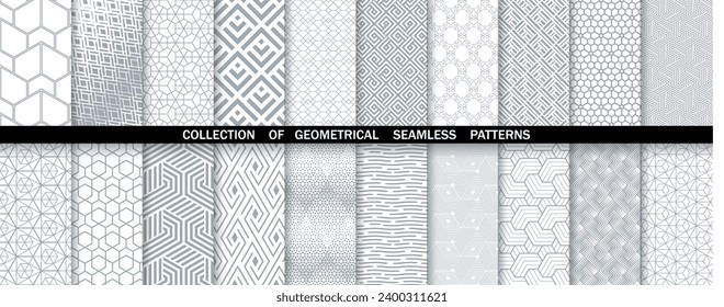 Geometric set of seamless gray and white patterns. Simple vector graphics.