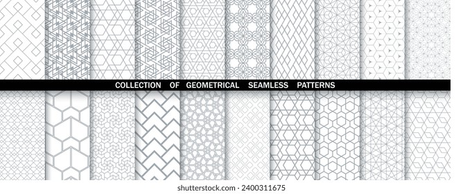 Geometric set of seamless gray and white patterns. Simple vector graphics.