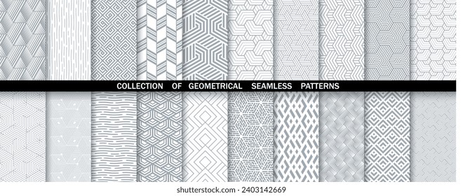 Conjunto geométrico de patrones blancos y grises sin soldadura. Gráficos vectoriales simples.