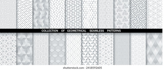Conjunto geométrico de patrones blancos y grises sin soldadura. Gráficos vectoriales simples.