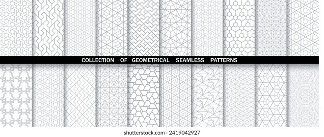 Geometric set of seamless gray and white patterns. Simple vector graphics.