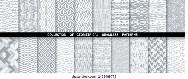 Geometric set of seamless gray and white patterns. Simple vector graphics.